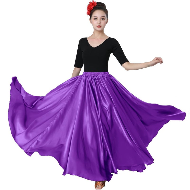 Sancan Women Full Ankle Length Retro Long Maxi Skirt for Dance Gypsy Costume Church Praise Worship Celebration Party Cosplay (Purple) - Image 4